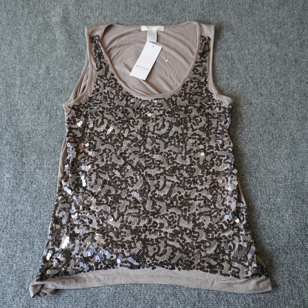 Design History Women's Sleeveless Tank‎ Top Gray Sequin Embellished Size L
